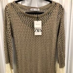 ZARA Knitted Neutral Net Dress, M, NWT